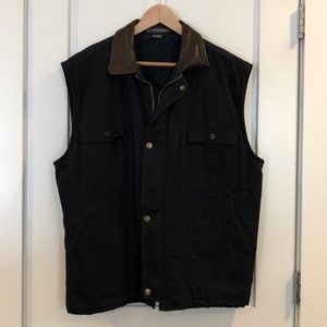 J. Peterman Company cargo vest with leather collar